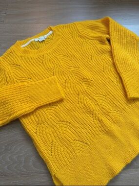 Boden Yellow Cable Knit Sweater XS Textured Crewneck Pullover